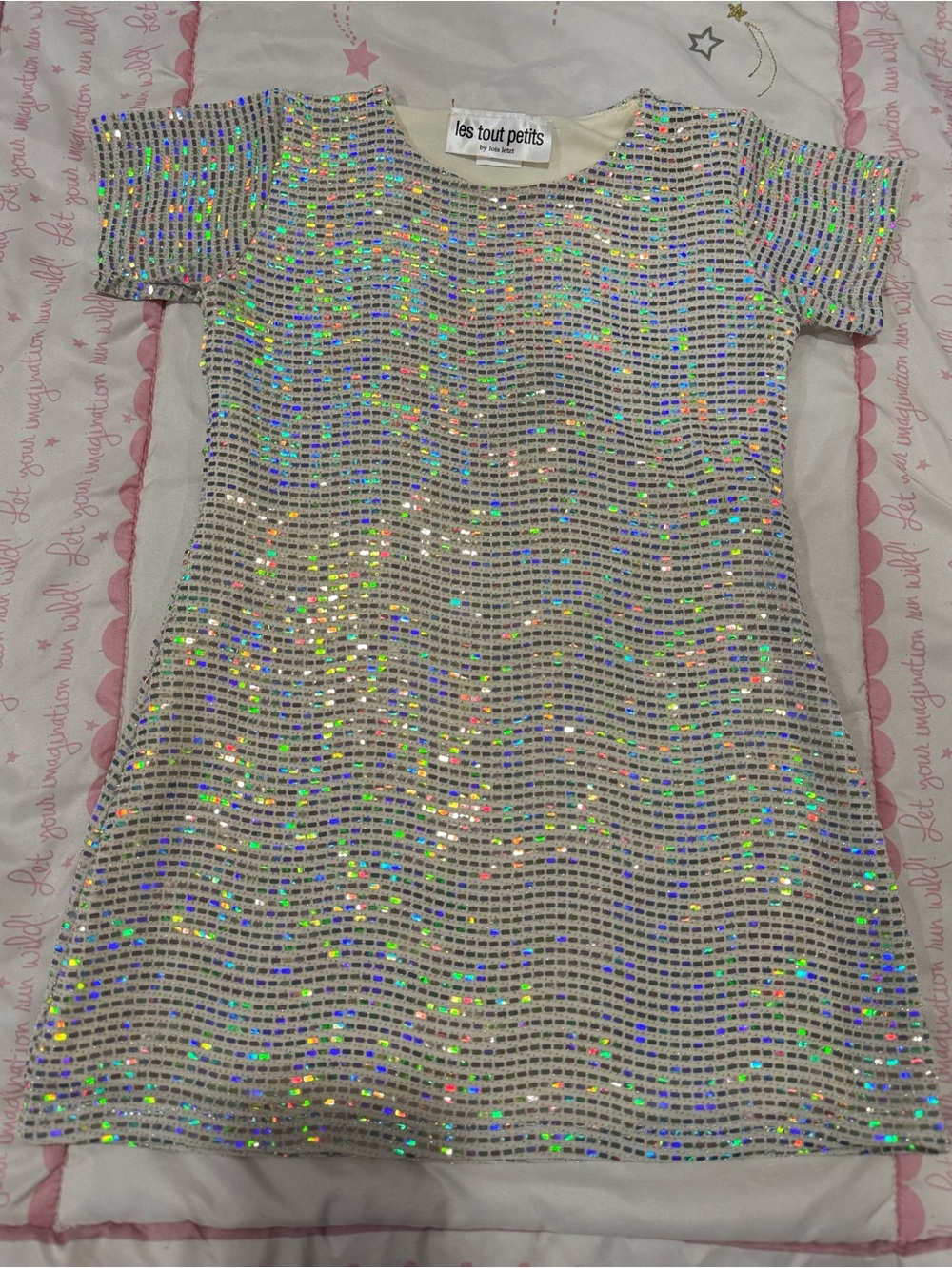 6, Les Tout Petits Holographic Sequin Dress - Silver